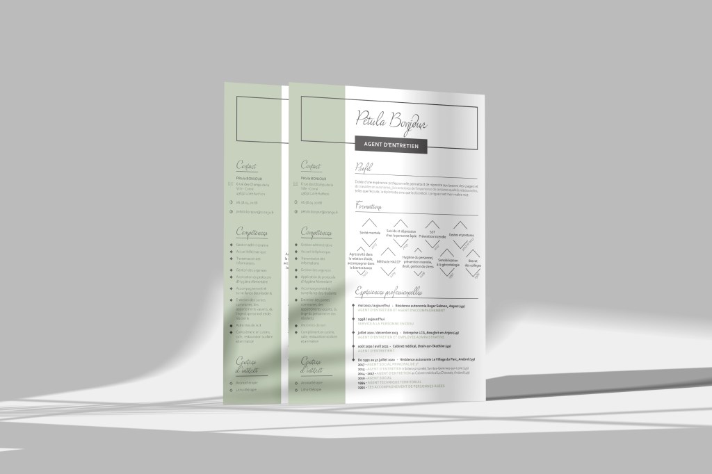 OC Infographie vous présente un CV pour un agent d'entretien